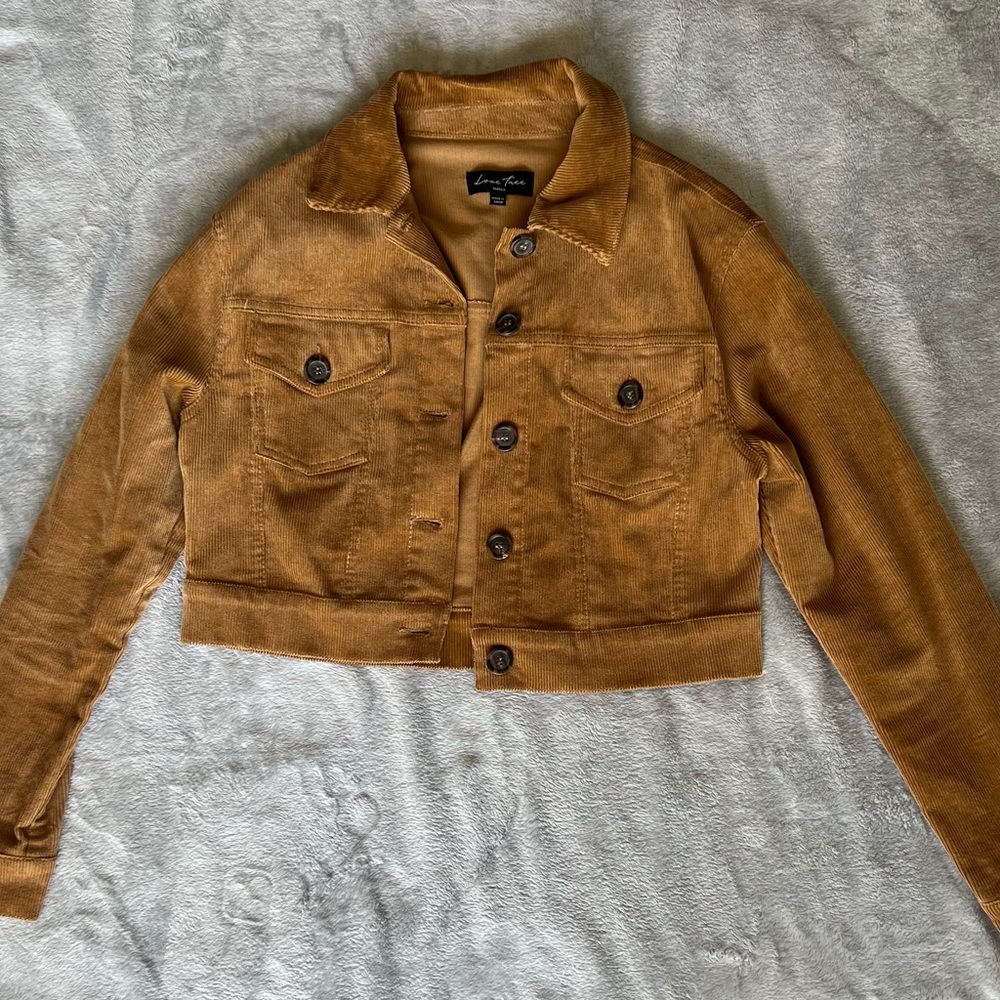 LOVE TREE Corduroy Cropped Brown Jacket